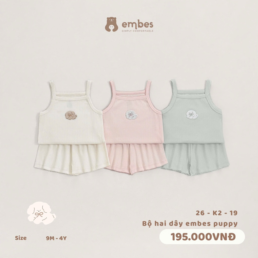 Bộ hai dây Embes Pupy thông hơi cho bé gái. Bộ đồ hai dây mùa hè cho bé BEO.Kids