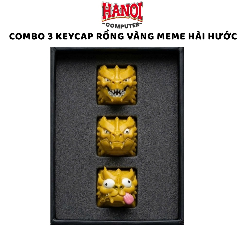 Combo 3 Keycap Artisan Rồng Vàng Meme 3D Resin – GoldenCraft – Kích Thước 1U, OEM/Cherry, Tương Thíc