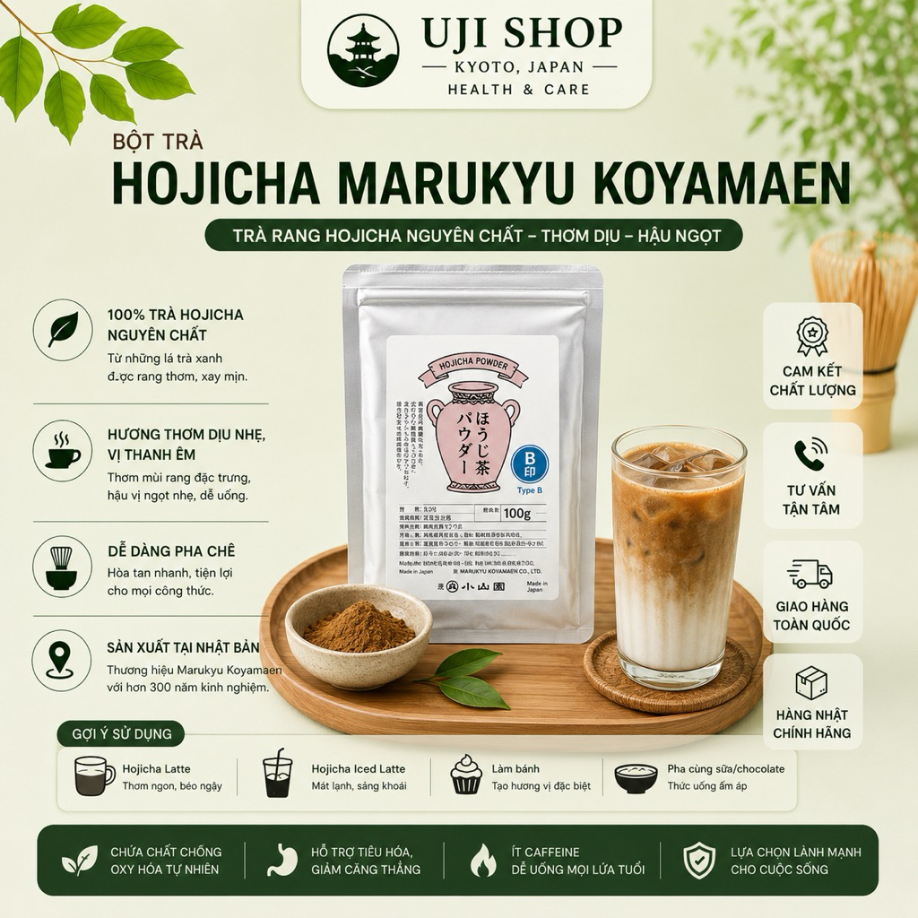 Bột Trà Hojicha Marukyu Koyamaen Type A,Type B Gói 100g Nhật Bản