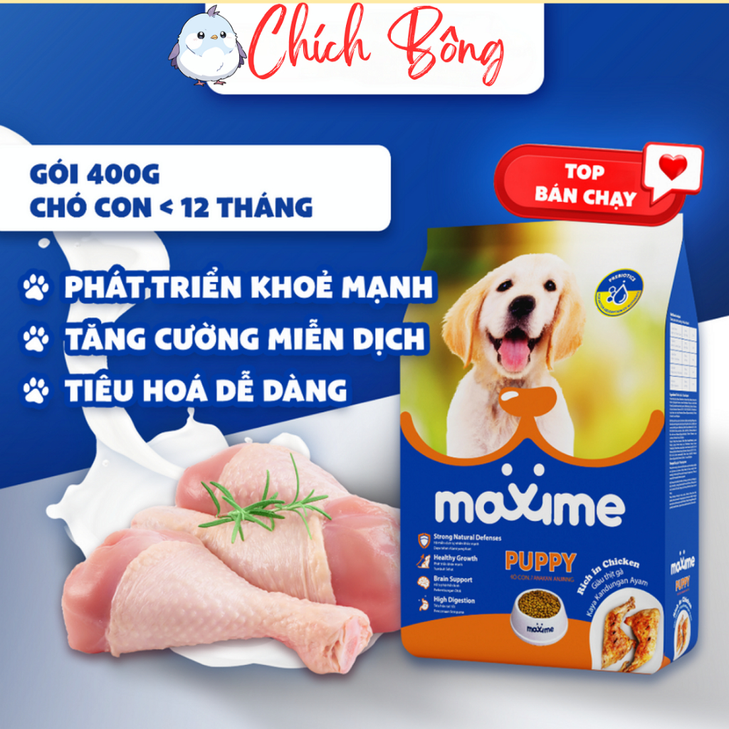 Thức ăn cho chó con maxime, hạt cho chó con maxime vị gà, thức ăn hạt cho chó con vị gà maxime