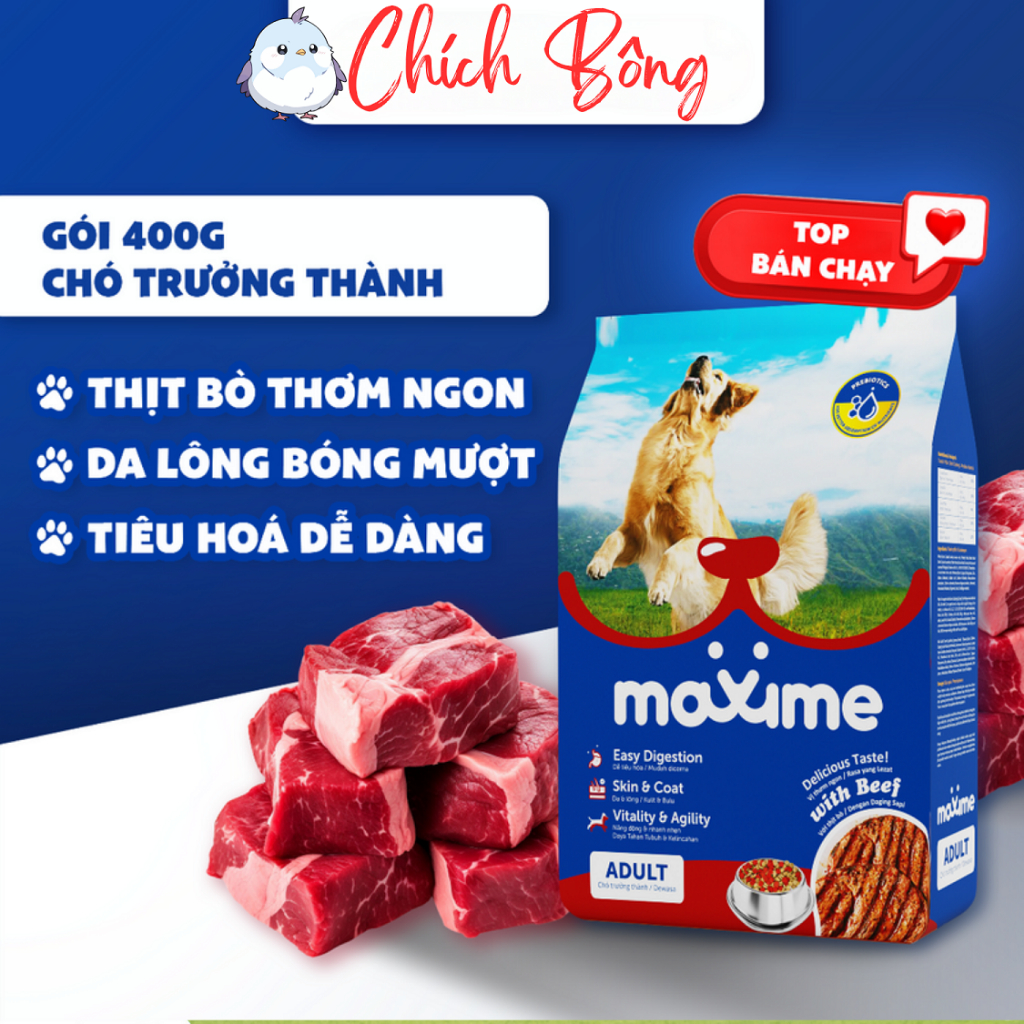 Thức ăn cho chó trưởng thành maxime vị bò, hạt cho chó trưởng thành maxime vị bò, đồ ăn cho chó