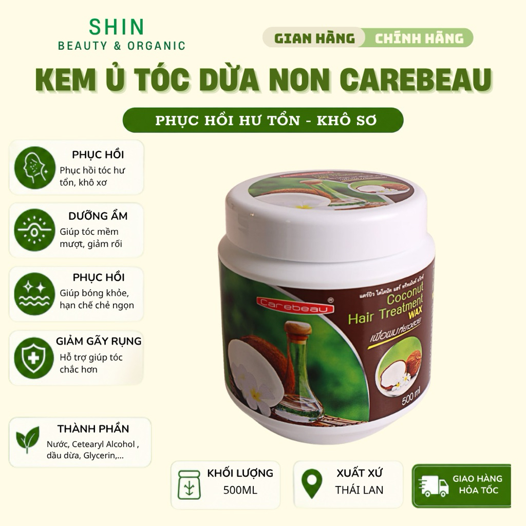 Kem Ủ Tóc Dầu Dừa Thái Lan Carebeau Hủ 500ML - Tóc Mềm Mượt Khỏe Mạnh
