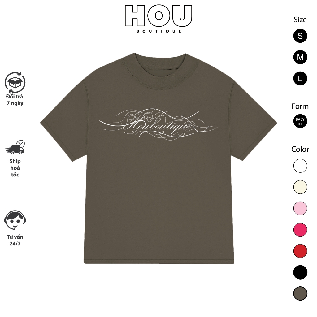 [Hàng Mới] Áo Thun Nữ Babytee Dáng Vừa, Thun Cotton 2 Chiều, Cổ Tròn HOU boutique Mẫu Hou boutique L