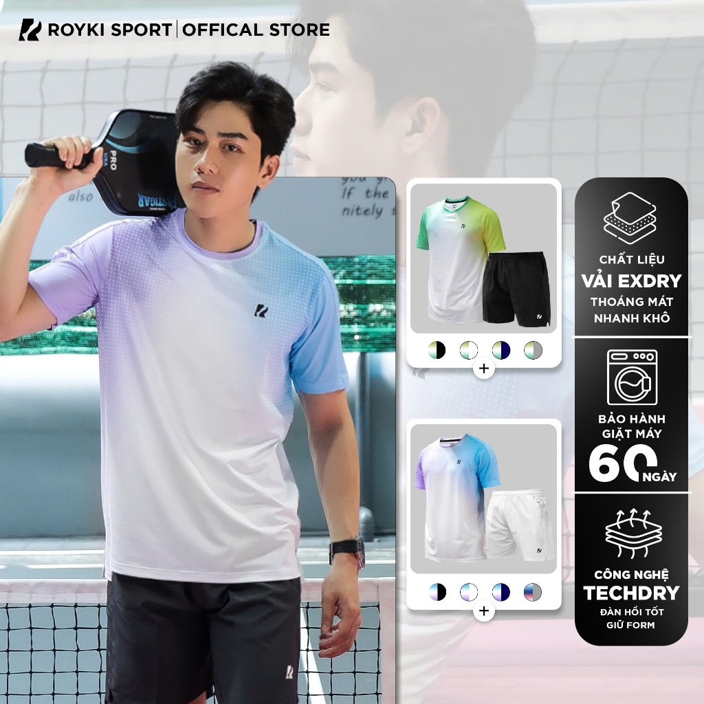 Set thể thao nam Royki  kèm áo thun Training Comfort  thoáng khí quần short elastic tập gym Pickleba