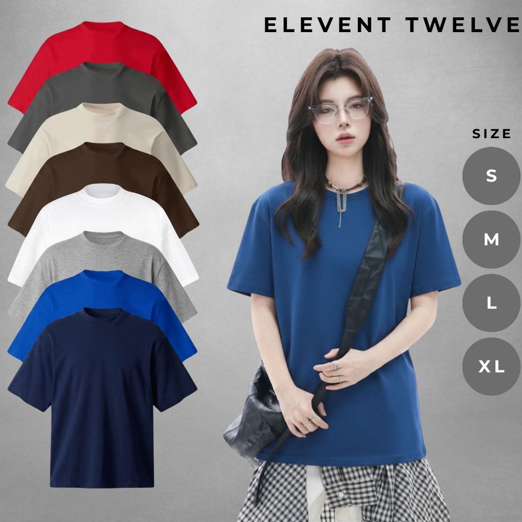 Áo thun Boxy nam nữ Elevent Twelve basic trơn, áo phông unisex chất cotton dày dặn chuẩn Streetwear