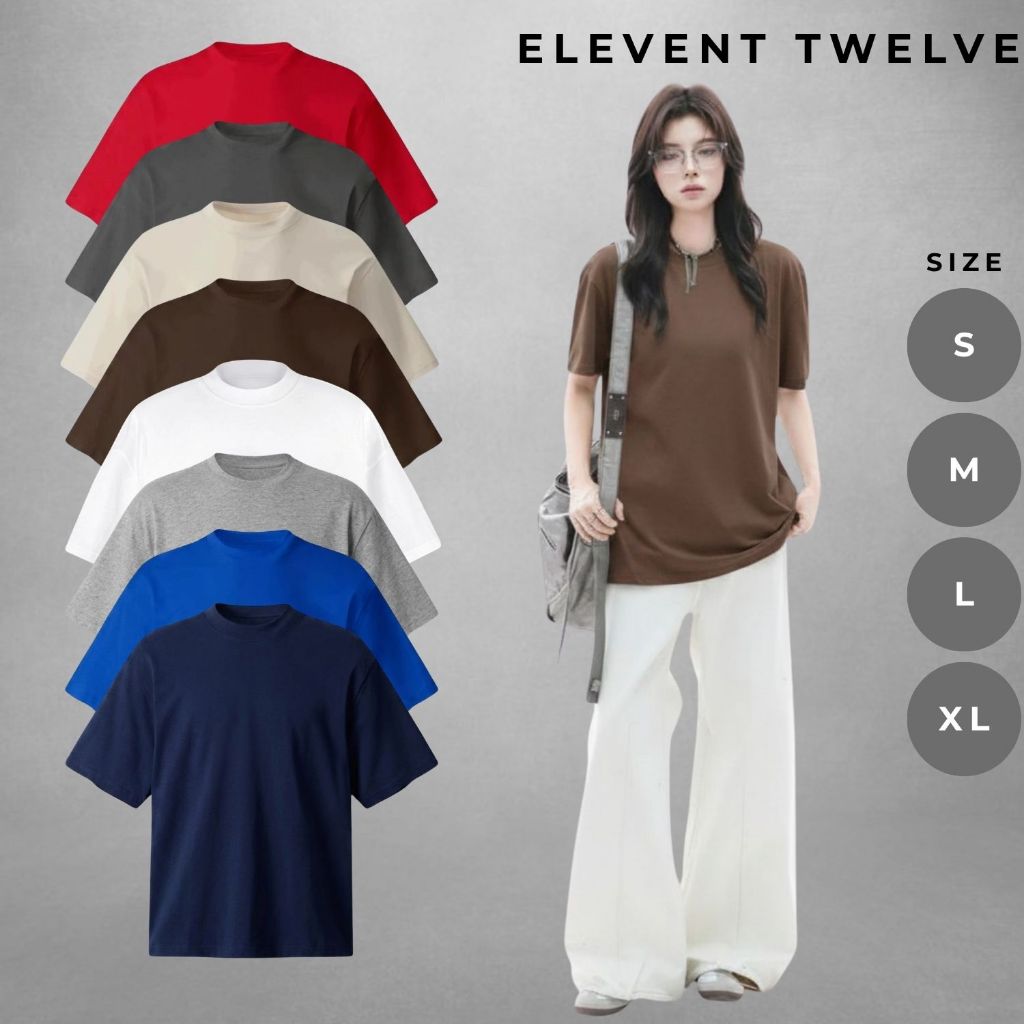 Áo phông nam nữ Boxy Elevent Twelve trơn, áo thun unisex cotton 2 chiều 250GSM dày dặn đứng form