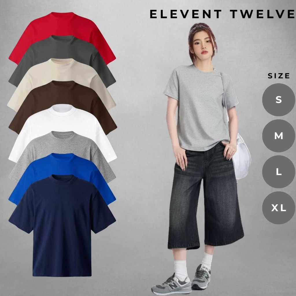Áo thun Boxy nam Elevent Twelve basic trơn, áo thun nữ unisex vải cotton dày dặn cao cấp mẫu mới