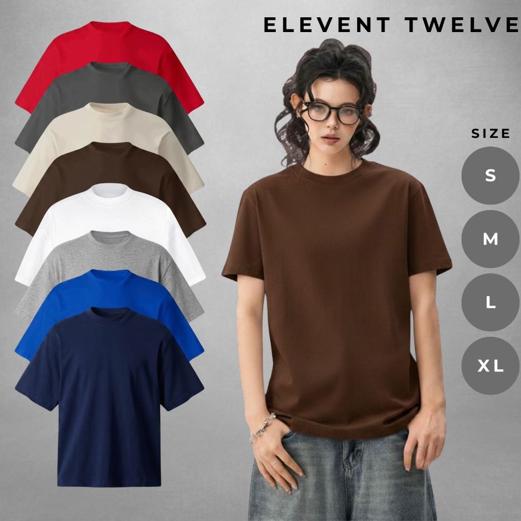 Áo thun trơn Boxy Elevent Twelve nam nữ trơn basic, áo thun unisex cotton dày dặn cao cấp đứng form