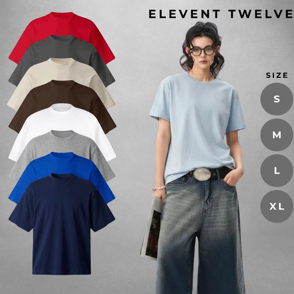 Áo thun nam nữ form Boxy Elevent Twelve basic, áo thun unisex cotton trơn dày dặn cao cấp 250GSM