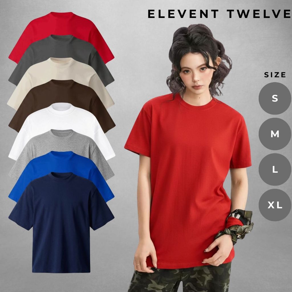 Áo phông trơn Boxy nam nữ Elevent Twelve basic, áo unisex cotton dày dặn cao cấp form rộng tay ngắn