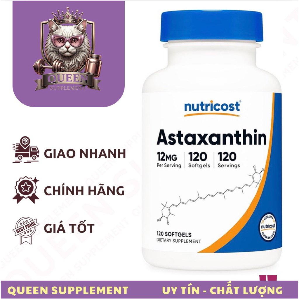 Nutricost Astaxanthin 12mg - Viên uống giúp bảo vệ tim mạch, giảm lão hóa, chống oxy hóa