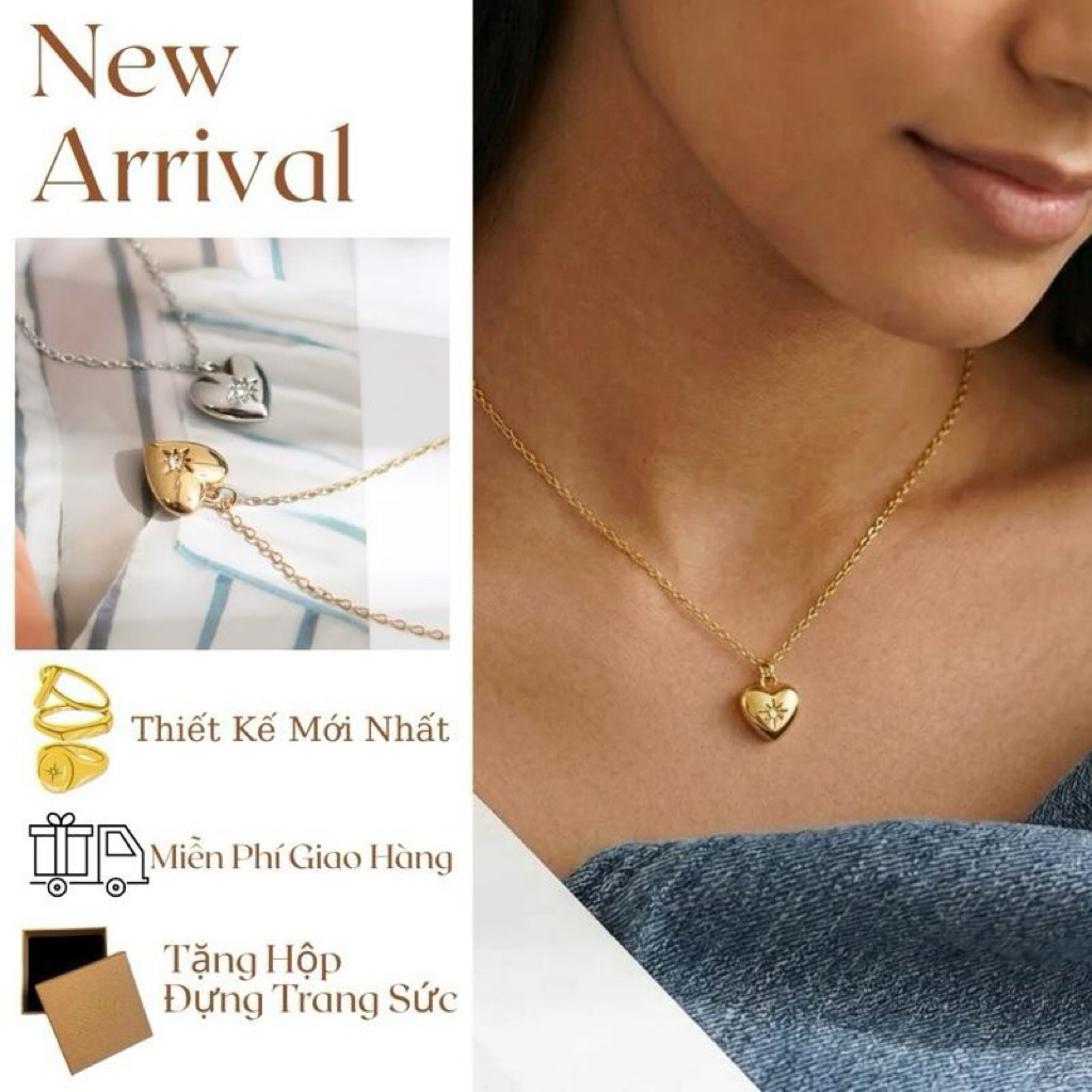 Vòng cổ nữ Heart Locket Necklace thanh lịch với mặt trái tim nhỏ xinh, phong cách sang trọng và nữ t