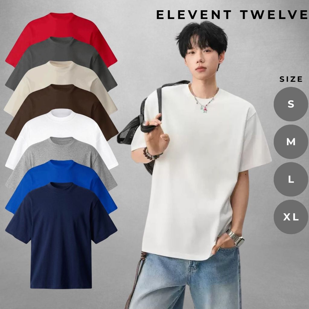 Áo phông trơn Boxy nam nữ Elevent Twelve trơn mịn, áo thun unisex cotton dày dặn cao cấp Streetstyle