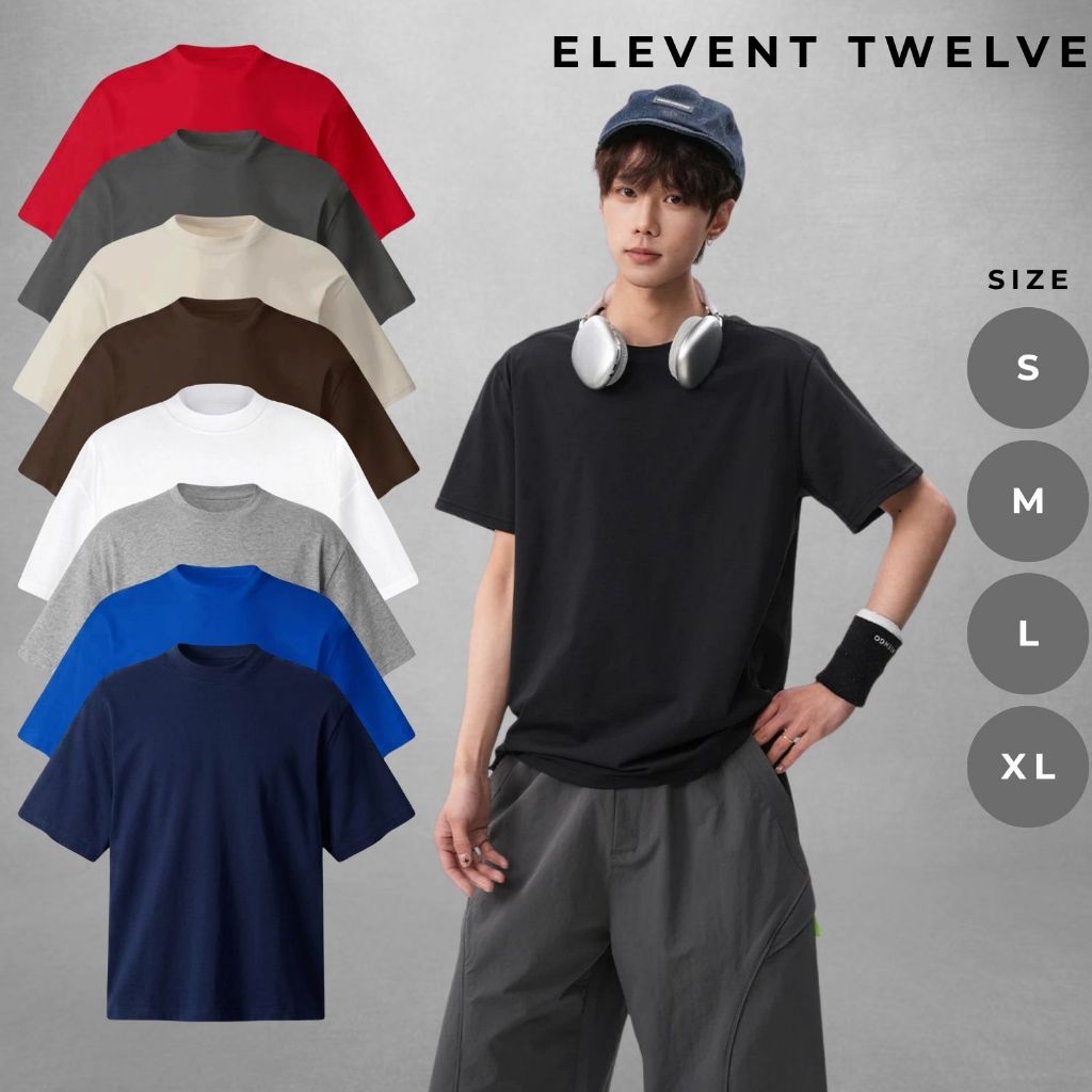 Áo thun nam Boxy Elevent Twelve trơn basic, áo unisex cotton dày dặn cao cấp chuẩn form rộng