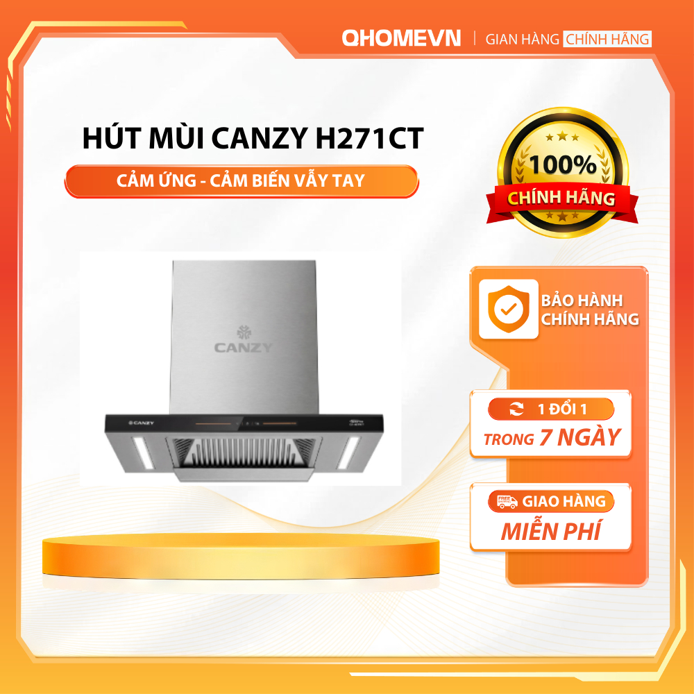Hút mùi Canzy CZ H271CT | Cảm ứng, cảm biến vẫy tay | Động cơ cánh thép li tâm | Hàng chính hãng