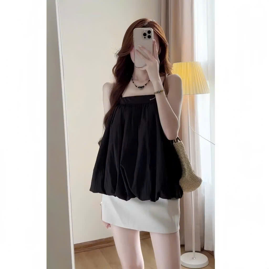 Áo 2 dây bí phồng có dây điều chỉnh dáng babydoll , áo 2 dây đi biển mùa hè chất gió nhăn cao cấp A17 SUTANO | BigBuy360 - bigbuy360.vn