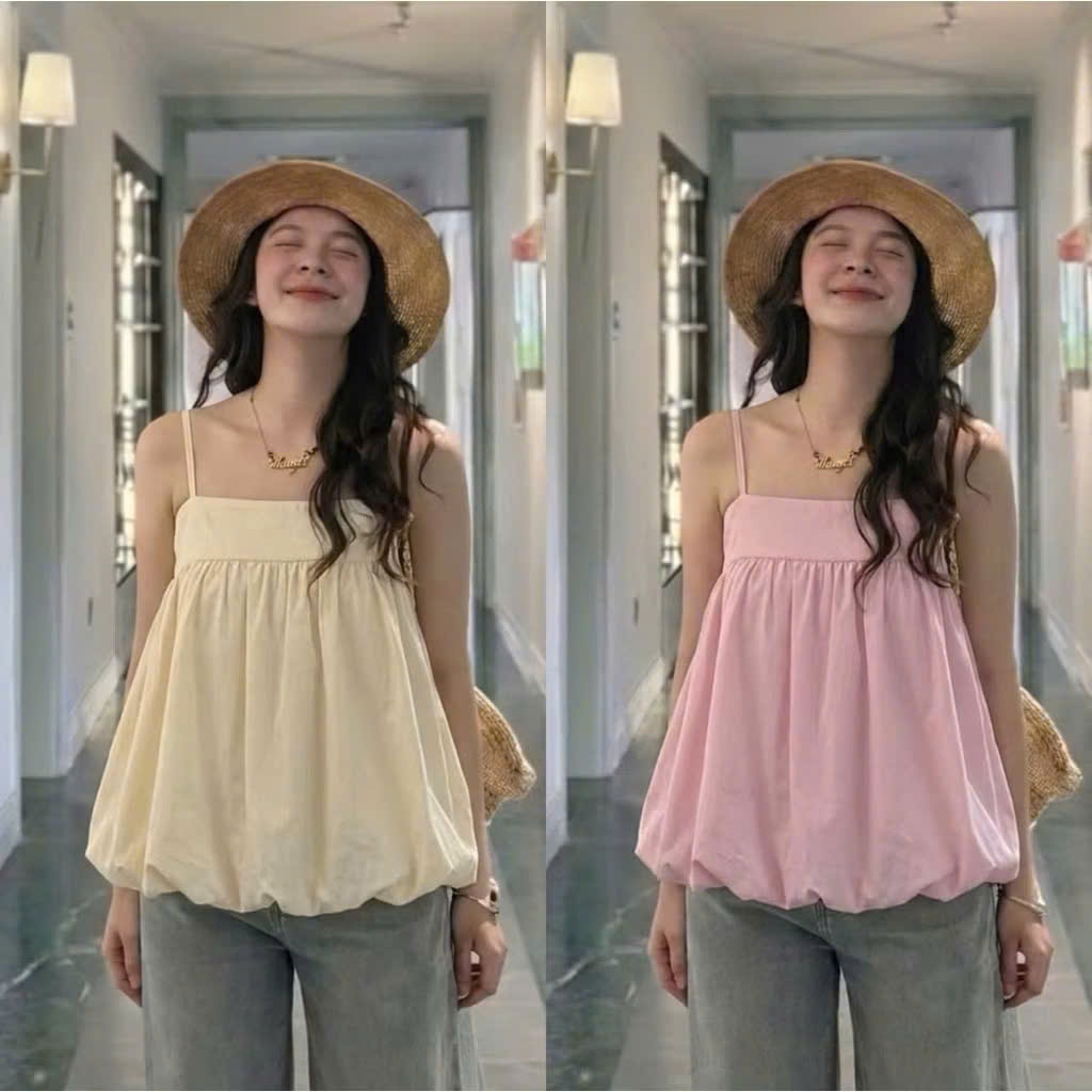 Áo 2 dây bí phồng có dây điều chỉnh dáng babydoll , áo 2 dây đi biển mùa hè chất gió nhăn cao cấp A17 SUTANO | BigBuy360 - bigbuy360.vn