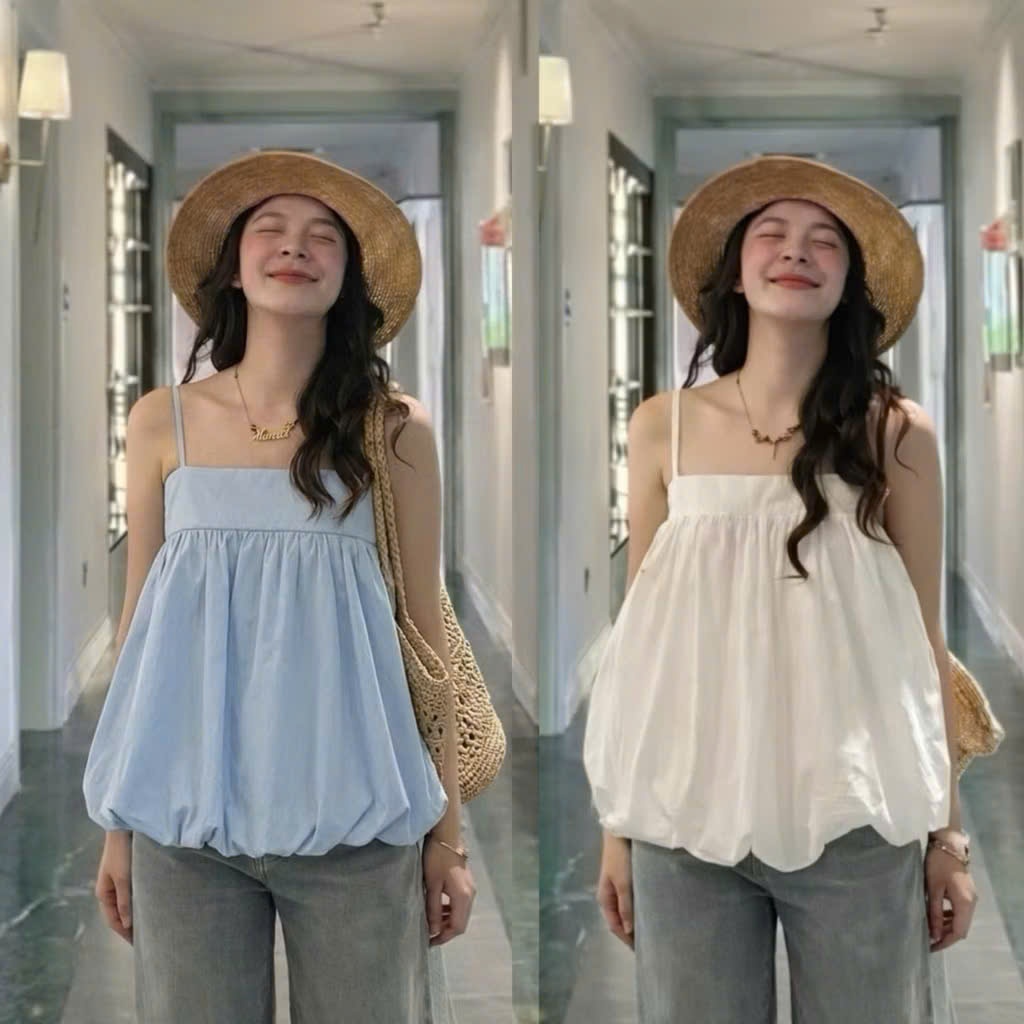 Áo 2 dây bí phồng có dây điều chỉnh dáng babydoll , áo 2 dây đi biển mùa hè chất gió nhăn cao cấp A17 SUTANO | BigBuy360 - bigbuy360.vn