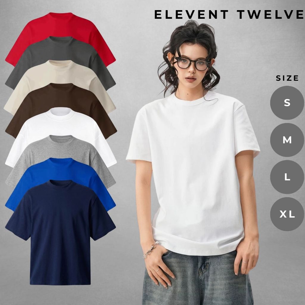 Áo thun nữ Boxy unisex Elevent Twelve basic trơn, áo thun nam nữ cotton dày dặn cao cấp form chuẩn