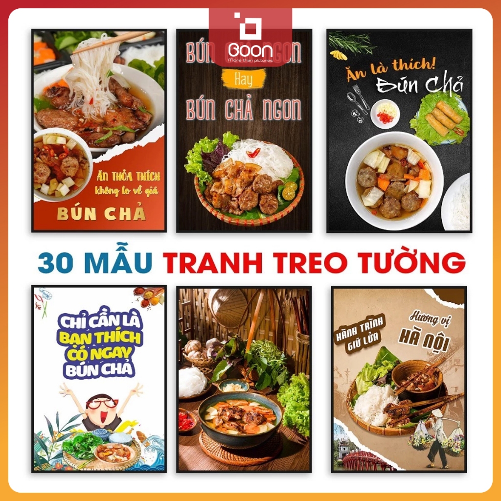 Tranh Quán Bún Chả Hà Nội Treo Tường Có Khung | Tranh Bún Chả Chấm - Bún Chả Nướng - Decor Quán