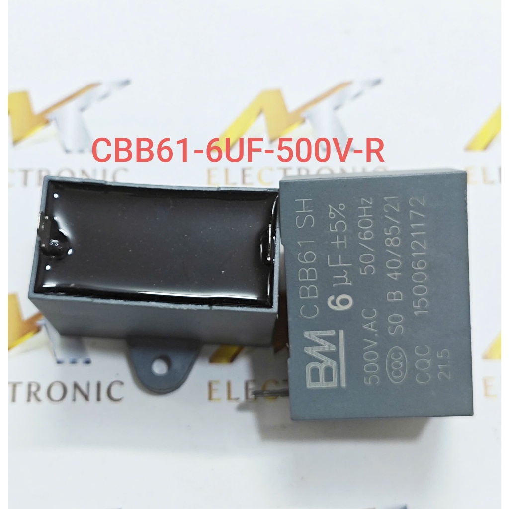 Tụ khởi động CBB61 6UF 500V - Tụ quạt CBB61 500V 6UF dùng rắc cắm hãng BM chất lượng cao mới 100%