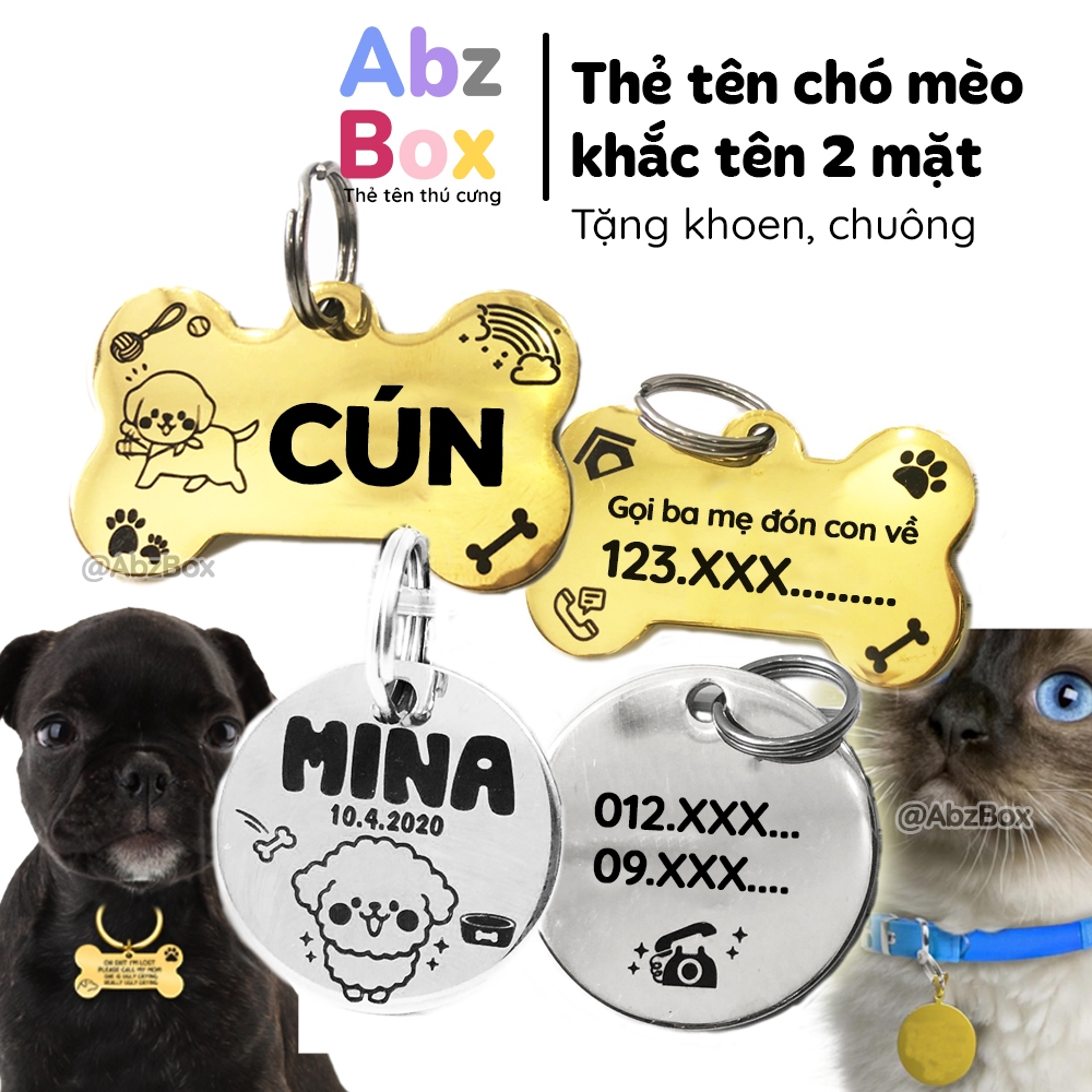 Thẻ tên cho Chó Mèo - Bảng tên cho thú cưng inox  Abz Box