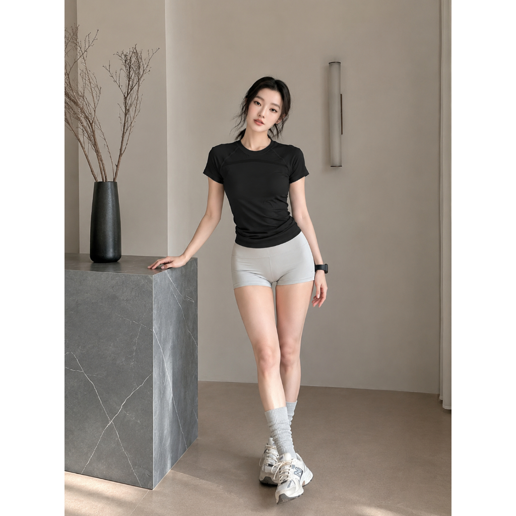 Áo phông nữ tay ngắn, size S,M,L, chất liệu dệt kim từ sợi tổng hợp 100% Nylon AC-MAY