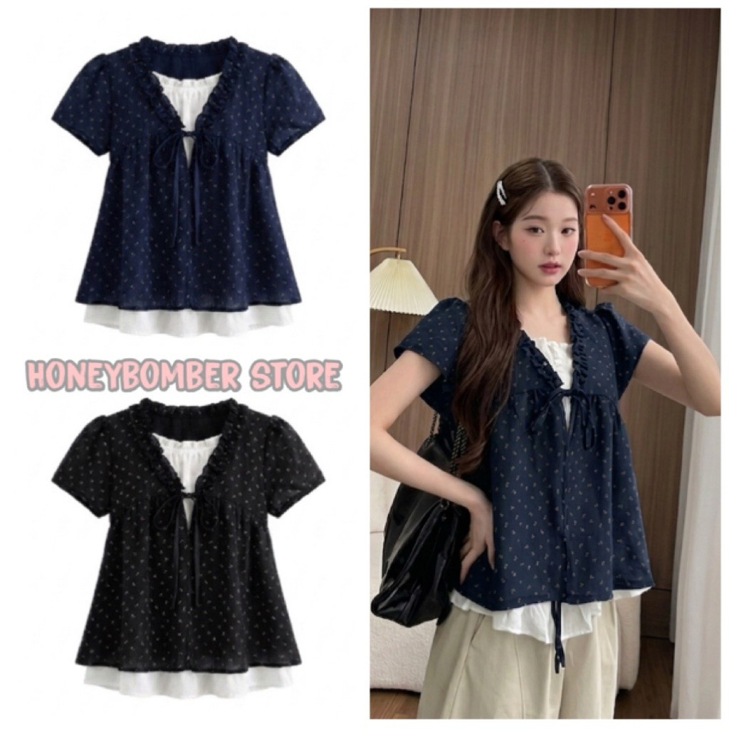 Áo Babydoll Hoa Nhí Viền Bèo Dễ Thương [FREESHIP]🌸Áo Kiểu Nữ Form Rộng Ulzzang🌸 | BigBuy360 - bigbuy360.vn