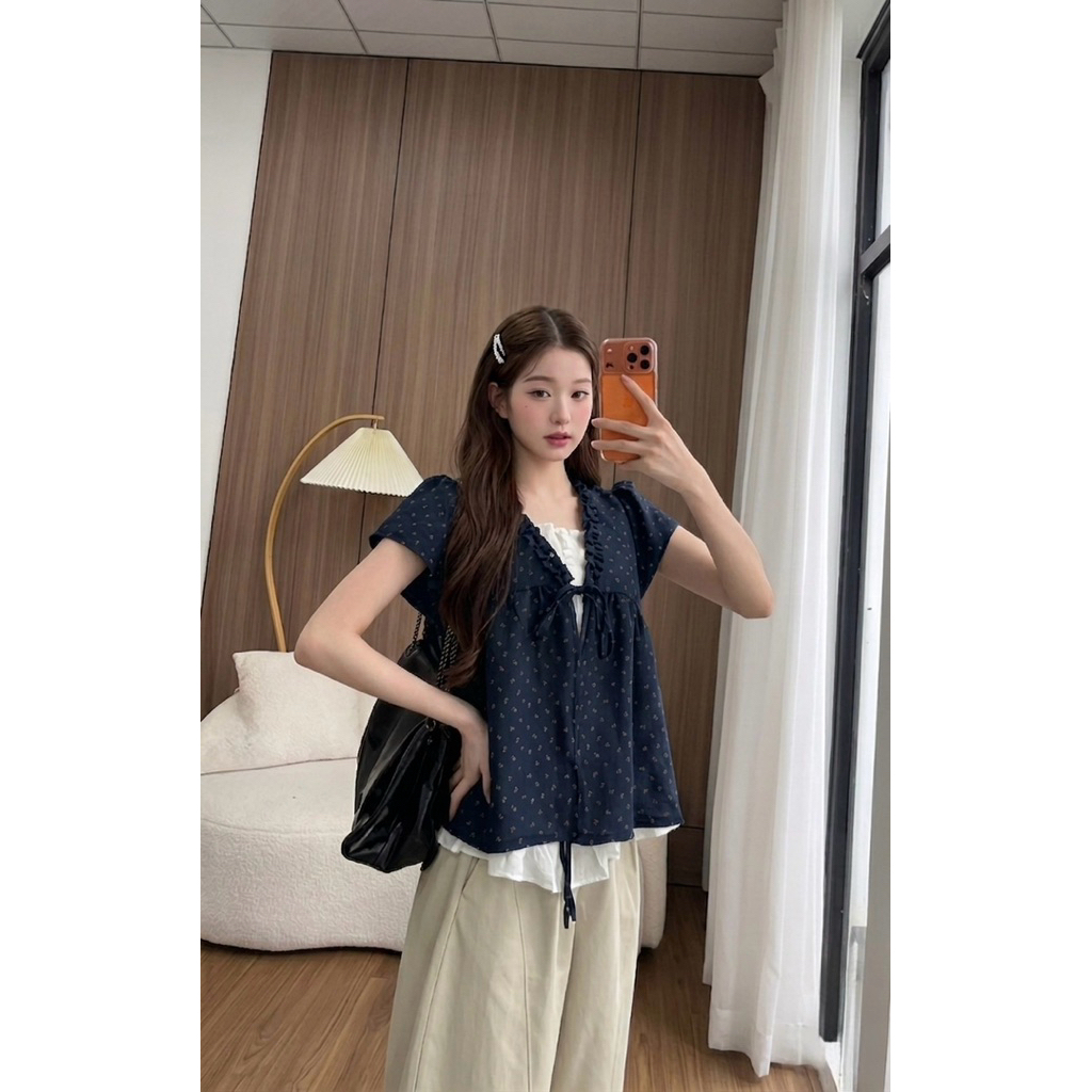 Áo Babydoll Hoa Nhí Viền Bèo Dễ Thương [FREESHIP]🌸Áo Kiểu Nữ Form Rộng Ulzzang🌸 | BigBuy360 - bigbuy360.vn