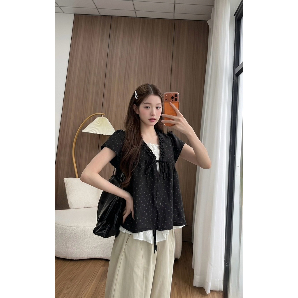 Áo Babydoll Hoa Nhí Viền Bèo Dễ Thương [FREESHIP]🌸Áo Kiểu Nữ Form Rộng Ulzzang🌸 | BigBuy360 - bigbuy360.vn