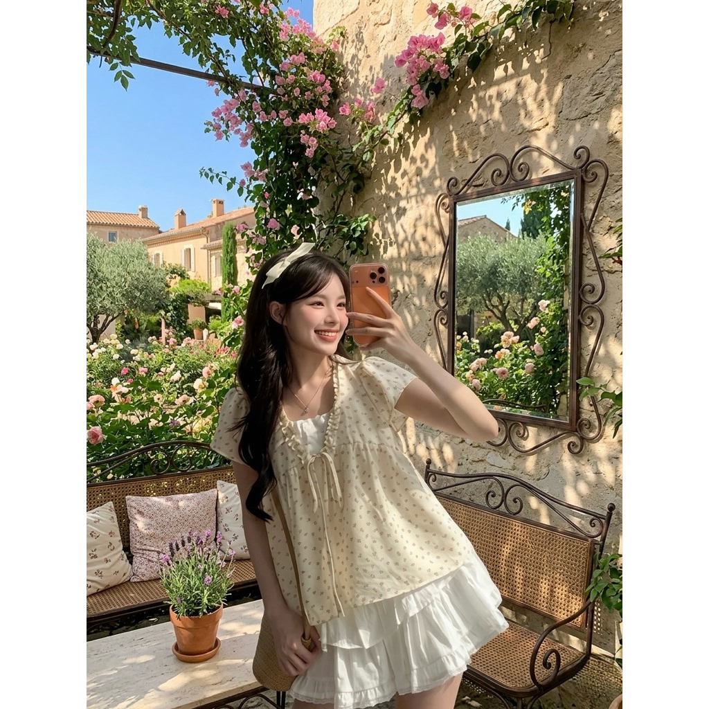 Áo Babydoll Hoa Nhí Viền Bèo Dễ Thương [FREESHIP]🌸Áo Kiểu Nữ Form Rộng Ulzzang🌸 | BigBuy360 - bigbuy360.vn