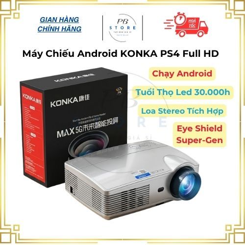 Máy Chiếu Thông Minh KONKA PS4 Full HD 1080p Chạy Android, Công nghệ Eye Shield, Loa Stereo Tích Hợp