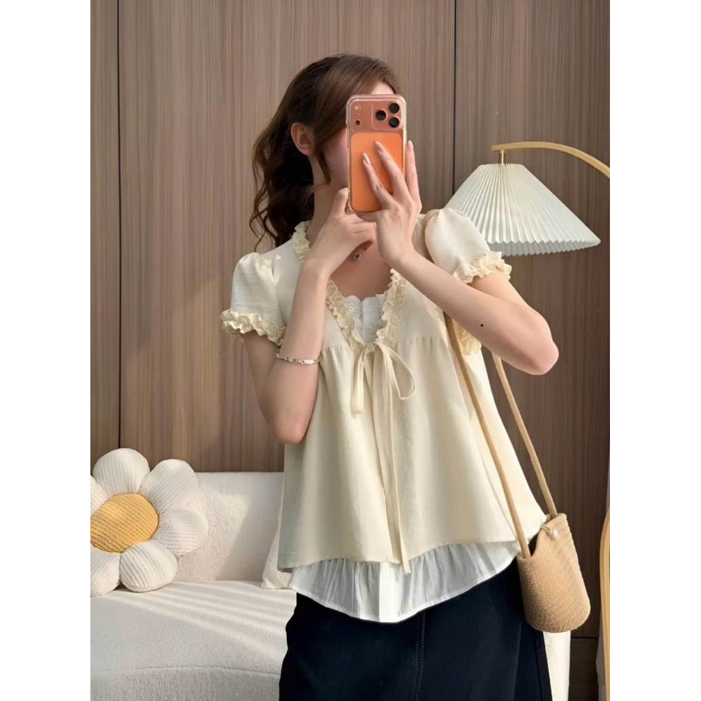 Áo Babydoll Trơn Tay Viền Bèo Nơ [FREESHIP]🌸 Áo Kiểu Nữ Form Rộng Phong Cách Ulzzang🌸 | BigBuy360 - bigbuy360.vn
