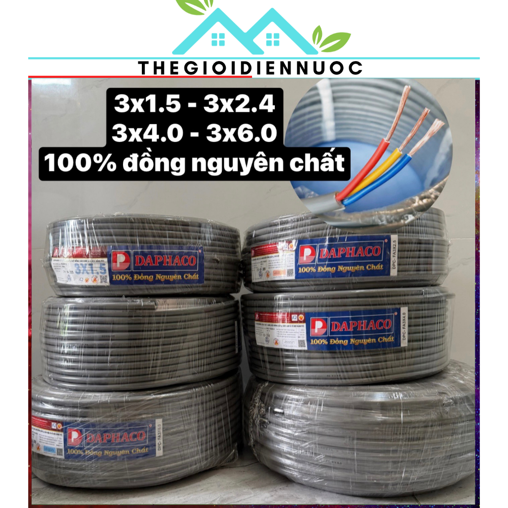 [GIÁ SỈ] 100m dây điện tròn 3 lõi 3x1.5, 3x2.5, 3x4.0, 3x6.0 DAPHACO 100% đồng nguyên chất, dây điện