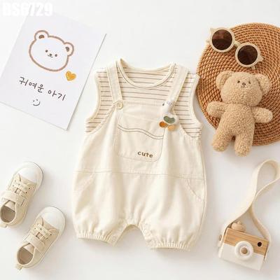 Set Áo Thun Sát Nách Sọc Quần Yếm Kem Bé Trai Sơ Sinh 1 2 Tuổi MINTSCLOSET Quảng Châu - BS6729