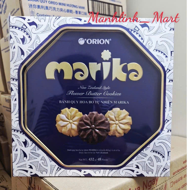 BÁNH QUY HOA BƠ TỰ NHIÊN MARIKA ORION HỘP THIẾC 432G/252G