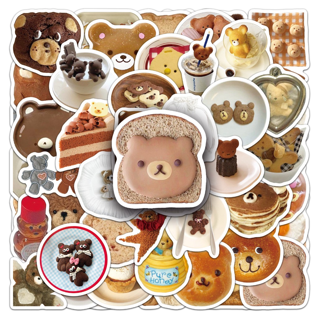Set 5/10/20/50 cái sticker chống nước mini TIỆM BÁNH GẤU NÂU DỄ THƯƠNG HONEY BEAR BAKERY dán mũ bảo 