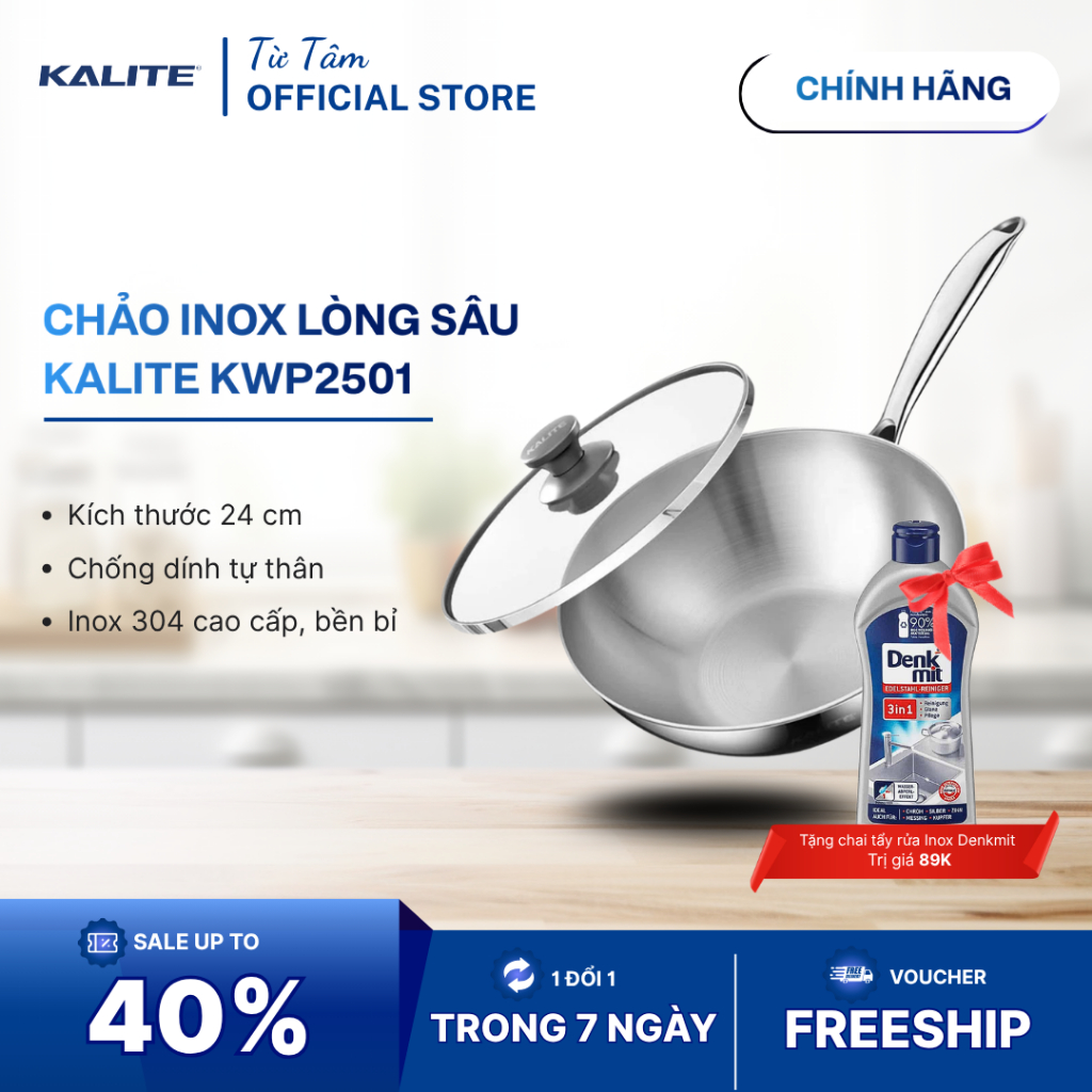 Chảo Inox Kalite KWP2501 24cm Lòng Sâu Inox 304 3 Lớp Dùng Được Cho Bếp Từ Gia Đình Sử Dụng Dễ Dàng