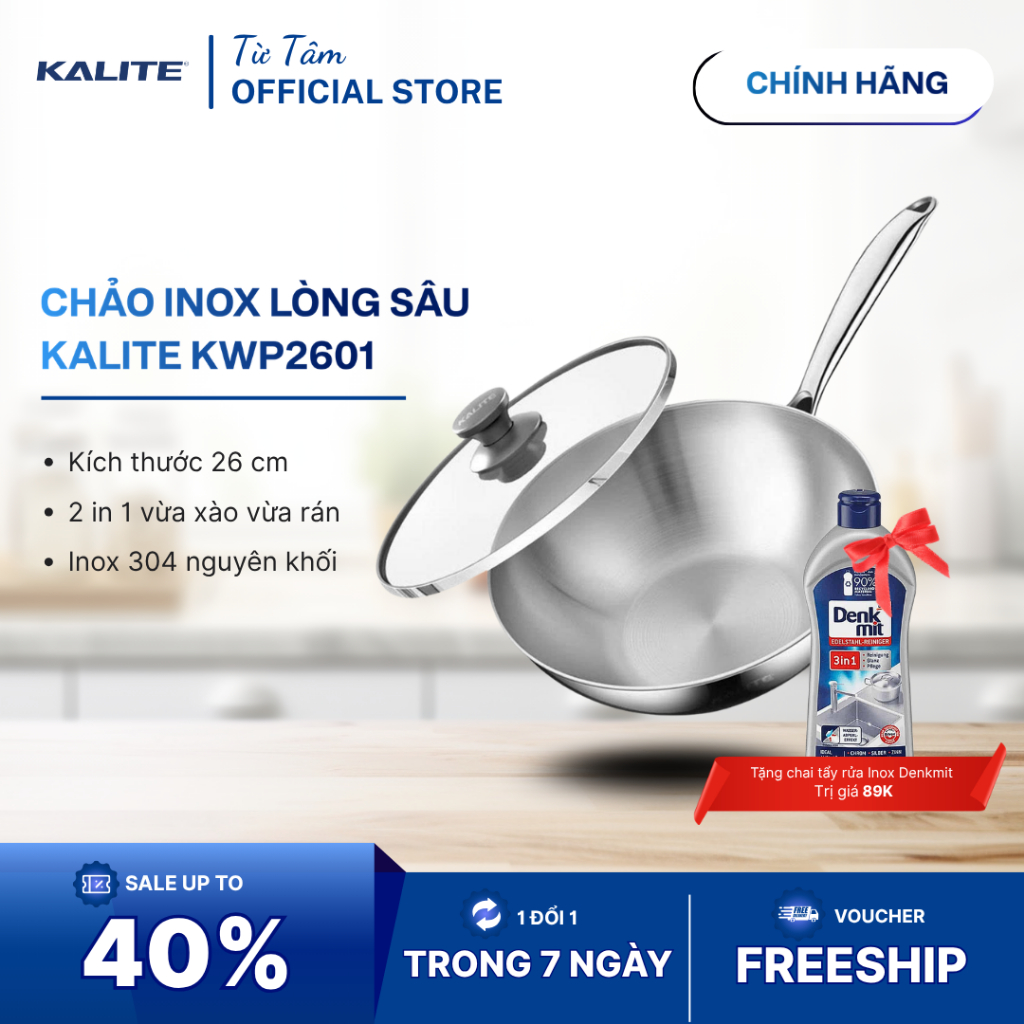 Chảo Inox Lòng Sâu Kalite KWP2601 26cm Inox 304 Cao Cấp Và Chống Dính Tự Thân Dùng Được Cho Bếp Từ