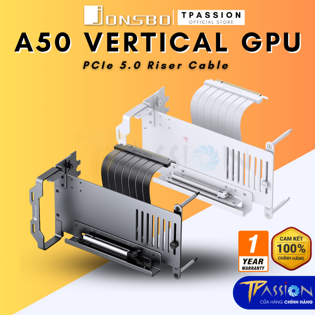 Dựng VGA JONSBO A50 kèm PCIe 5.0 Riser Black / White Vertical GPU Bracket - Chính hãng, kit GPU