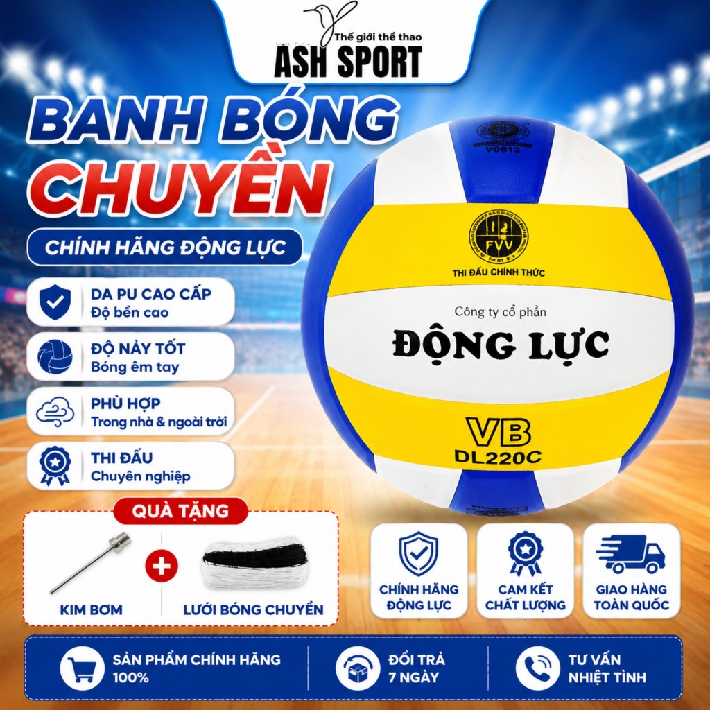 [Tặng Kim Bơm & Túi Lưới] Bóng Chuyền Động Lực DL220C / DL200 / DE240M3 Chính Hãng – Da PU/PVC Bền Đ