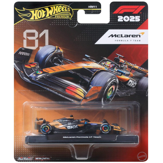 Xe mô hình tỉ lệ 1:64 CHÍNH HÃNG Hot Wheels Premium Formula 1 2025 F1 McLaren Formula 1 Team số 81