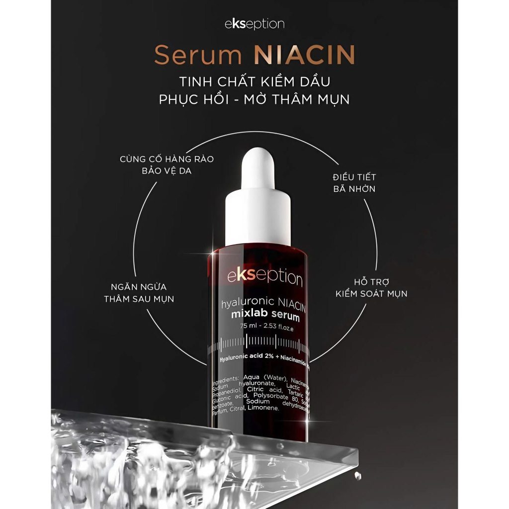 Tinh Chất Ekseption Hyaluronic Niacin Serum Niacinamide Giúp Giảm Mụn, Mờ Thâm 75ml
