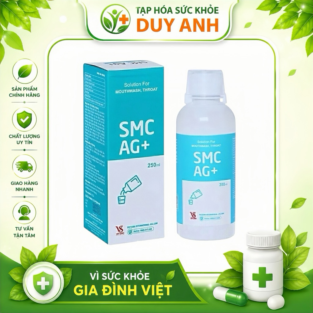 [COMBO 2 CHAI] Nước Súc Miệng SMC Ag+ 250ml – Làm Sạch Khoang Miệng, Thơm Mát