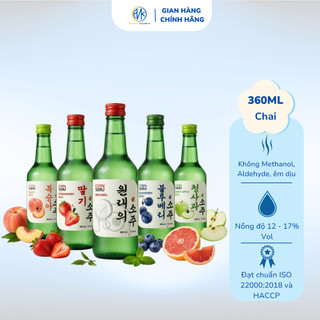 Chin Soju 9Chum Đủ Hương Vị Các Loại Hoa Quả Chính Hãng (Combo 06 Chai 360ML 12 - 17% - Tự chọn vị)