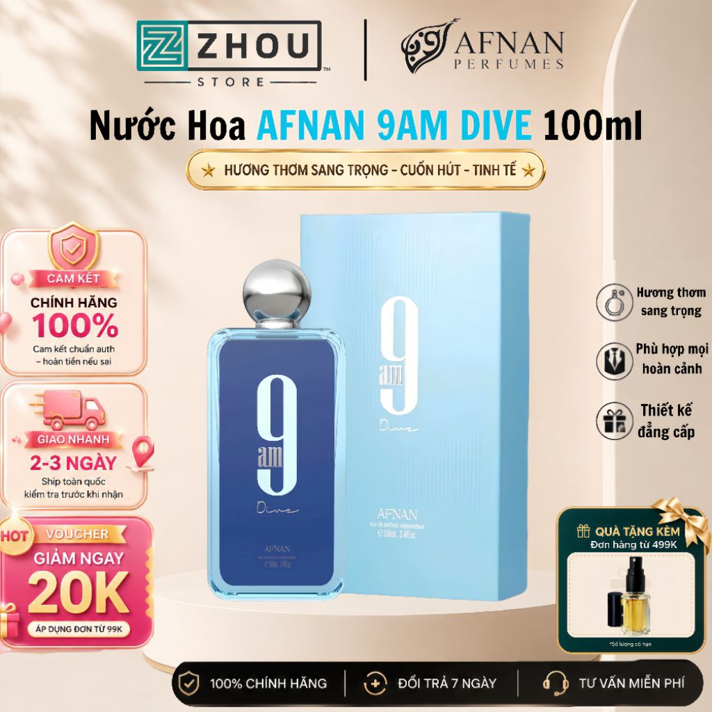 [Tặng mini] Nước Hoa Afnan 9PM Dive 100ML Nam Tính Mát Sạch Thanh Lịch Hương Biển Hiện Đại