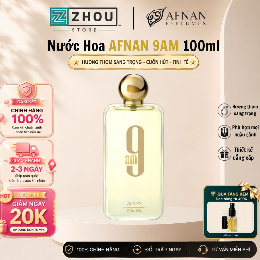 [Tặng Mini] Nước Hoa Afnan 9AM 100ml – Hương Thơm Tươi Mát Sang Trọng Thanh Lịch Dễ Dùng