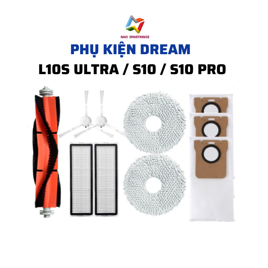 Phụ kiện robot hút bụi Dream L10S Ultra, S10, S10 Pro lọc, khăn, chổi giữa, chổi cạnh, túi rác