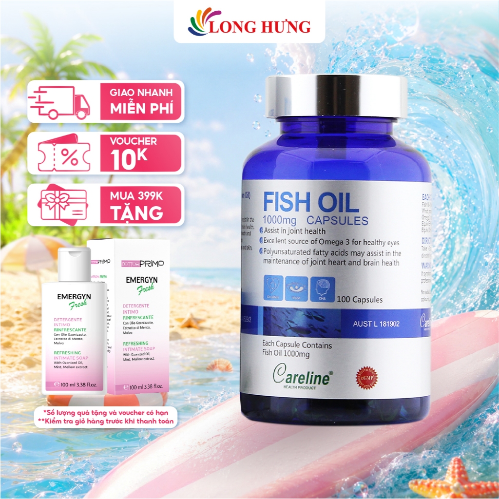 Viên uống Careline Fish Oil 1000mg hỗ trợ tim mạch trí não (100 viên)