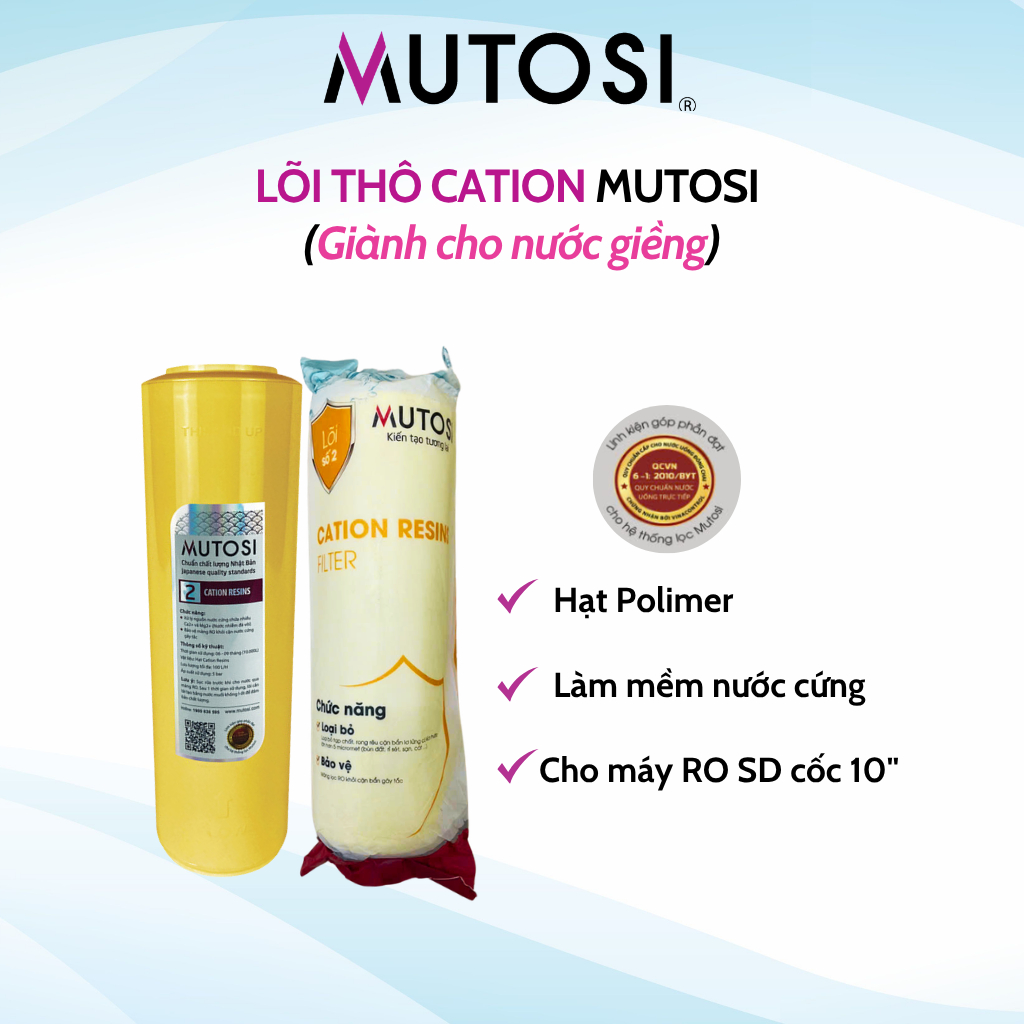 Lõi Số 2 Cation Ion Exchange Mutosi Làm Mềm Nước Cứng Hấp Thụ Canxi Dùng Cho Máy Lọc Nước RO
